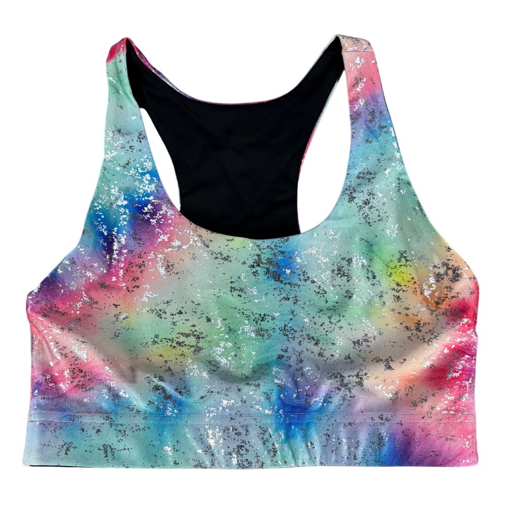 Terez Foil Splatter Sports Bra Rainbow Galaxy Multi Medium Polyester Womens